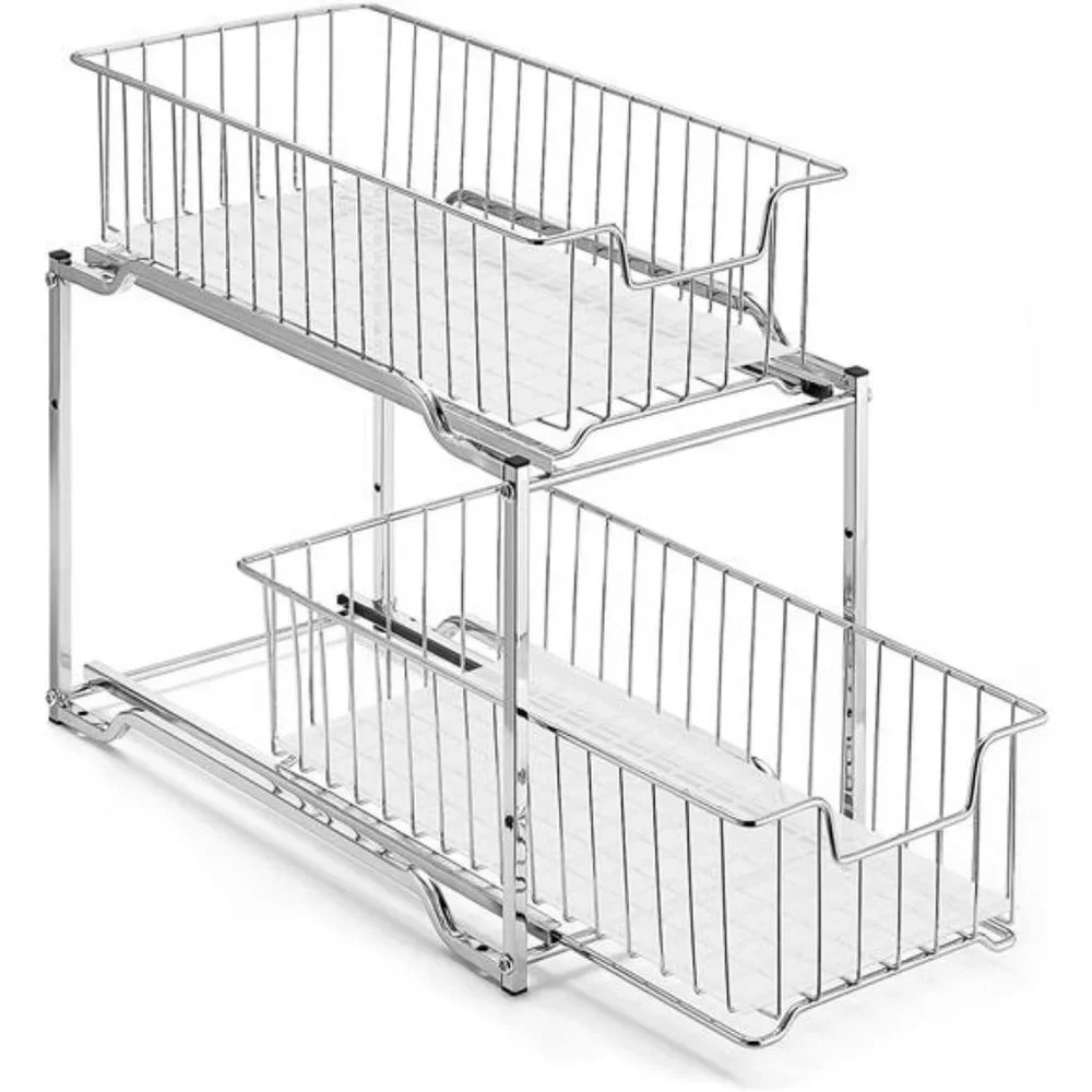 Stackable 2-Tier Under Sink Cabinet Organizer w/ Sliding Storage Drawer, Chrome